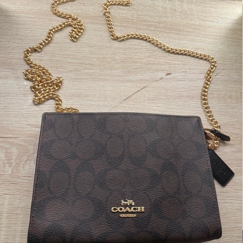 Coach Brown Signature Crossbody with Gold Chain